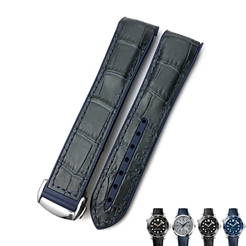 KCHSRKHXC 20mm 22mm Leather Cowhide Rubber Watchbands Fit For Omega Planet Ocean 600 GMT Orange Watch Strap von KCHSRKHXC
