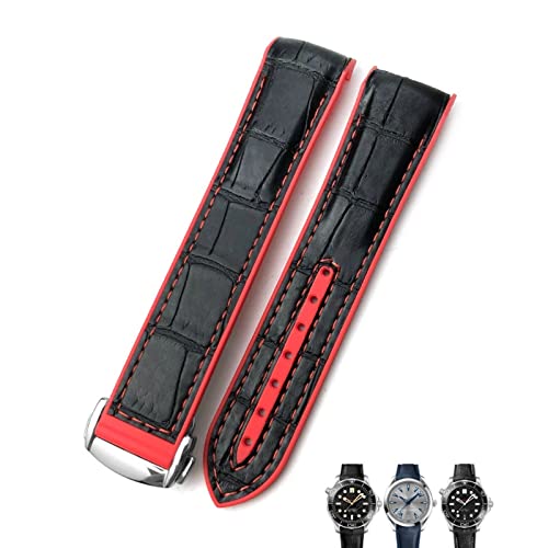 KCHSRKHXC 20mm 22mm Leather Cowhide Rubber Watchbands Fit For Omega Planet Ocean 600 GMT Orange Watch Strap von KCHSRKHXC