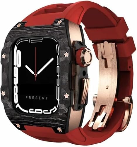 KCHSRKHXC Carbon Fiber Bezel Watch Case Fluorine Rubber Band，For Series 9 8 7 6 5 4 SE 44mm 45mm Replacement Accessories，Watch Case Strap Stainless Steel ClaspKit von KCHSRKHXC