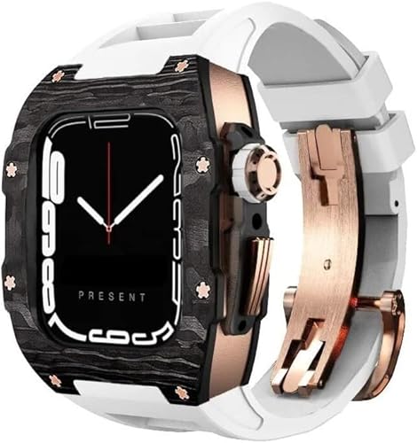 KCHSRKHXC Carbon Fiber Bezel Watch Case Fluorine Rubber Band，For Series 9 8 7 6 5 4 SE 44mm 45mm Replacement Accessories，Watch Case Strap Stainless Steel ClaspKit von KCHSRKHXC