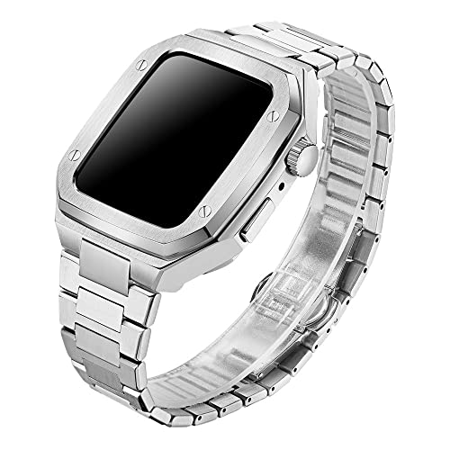 KCHSRKHXC Edelstahl Metal Watch Case Watch Armband ， für Band 45mm 44mm Serie 9 8 7 6 Se 5 4 Uhr Ersetzen von KCHSRKHXC