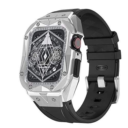 KCHSRKHXC Edelstahl -Metall -Uhr -Koffer -Gummi -Gurt -Set ， für 45 mm 44mm Serie 9 8 7 6 5 4 SE Upgrade Ersetzen Sie den Gurt Dropschutz Trend Armband von KCHSRKHXC