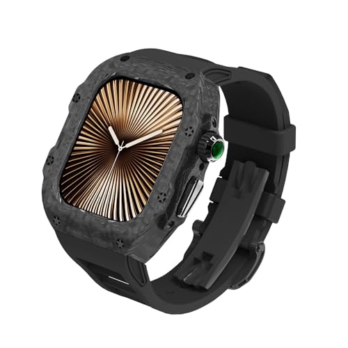 KCHSRKHXC Für 42 mm 44 mm 45 mm 46 mm 49 mm Luxus Carbonfasergehäuse Watch -Gurt -Modifikations -Kit ， Für die IWatch -Serie 10 42 mm 9 8 7 6 5 4 SE Fluororubber Band Mod Kits von KCHSRKHXC