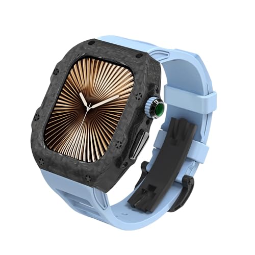 KCHSRKHXC Für 42 mm 44 mm 45 mm 46 mm 49 mm Luxus Carbonfasergehäuse Watch -Gurt -Modifikations -Kit ， Für die IWatch -Serie 10 42 mm 9 8 7 6 5 4 SE Fluororubber Band Mod Kits von KCHSRKHXC