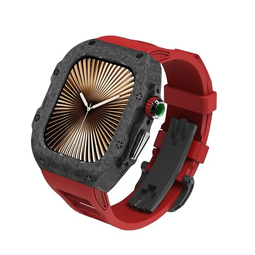 KCHSRKHXC Für 42 mm 44 mm 45 mm 46 mm 49 mm Luxus Carbonfasergehäuse Watch -Gurt -Modifikations -Kit ， Für die IWatch -Serie 10 42 mm 9 8 7 6 5 4 SE Fluororubber Band Mod Kits von KCHSRKHXC