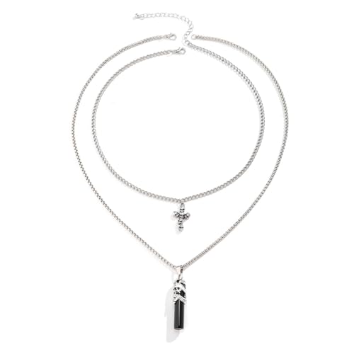 KCHSRKHXC Halskette Doppelschicht Halskette Punk Kristall Anhänger Schmuck Schlüsselbeinkette Einfaches Metall von KCHSRKHXC