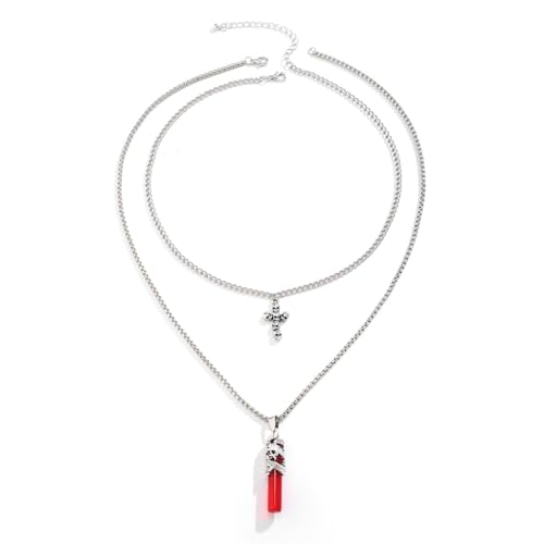 KCHSRKHXC Halskette Doppelschicht Halskette Punk Kristall Anhänger Schmuck Schlüsselbeinkette Einfaches Metall von KCHSRKHXC
