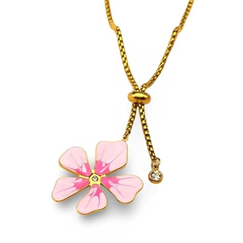 KCHSRKHXC Halskette Pink Big Blumes Strass Anhänger Anhänger Frauen Stahl Farbe Pflanze Halskette Party Geschenk Zzz394-1, als Bild, Metall, kein Edelsteinschmuck von KCHSRKHXC