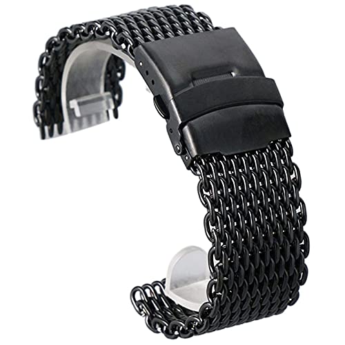 KCHSRKHXC Herren 18 mm 20 mm 22 mm 24 mm schwarz Edelstahl -Maschen -Uhr -Band -Falten Sie über Verschluss mit Sicherheit Frauen Armband Armband von KCHSRKHXC