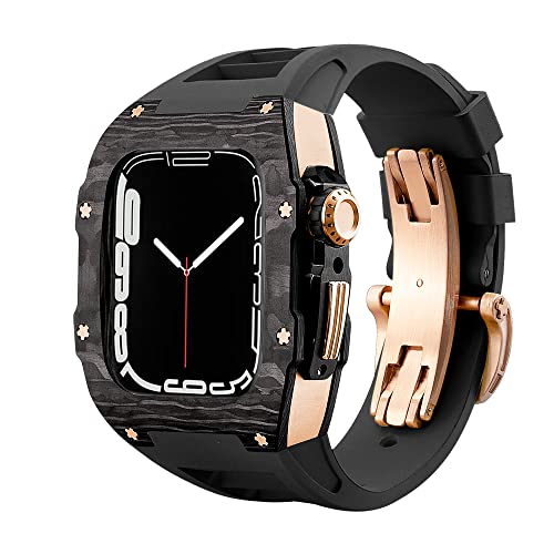 KCHSRKHXC Luxuriöses Fluorkautschuk-Uhrenarmband, Carbonfaser-Gehäuse, Mod-Kit, für 8, 7, 6, 5, 4, SE, 44 mm, 45 mm, Serie, Ersatzarmband von KCHSRKHXC