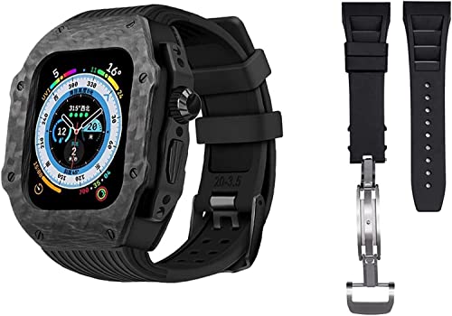 KCHSRKHXC Luxury Carbon Fiber Watch Case With 2 Band Modification Kit，For 8 Ultra 49mm，Silicone Rubber Watch Strap Cover Retrofit Set，For iWatch 8 7 6 5 4 SE 45mm 44mm von KCHSRKHXC