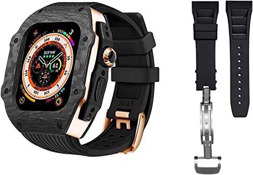KCHSRKHXC Luxury Carbon Fiber Watch Case With 2 Band Modification Kit，For 8 Ultra 49mm，Silicone Rubber Watch Strap Cover Retrofit Set，For iWatch 8 7 6 5 4 SE 45mm 44mm von KCHSRKHXC