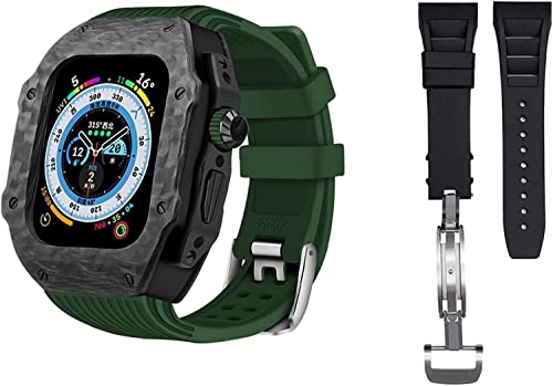 KCHSRKHXC Luxury Carbon Fiber Watch Case With 2 Band Modification Kit，For 8 Ultra 49mm，Silicone Rubber Watch Strap Cover Retrofit Set，For iWatch 8 7 6 5 4 SE 45mm 44mm von KCHSRKHXC