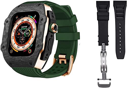 KCHSRKHXC Luxury Carbon Fiber Watch Case With 2 Band Modification Kit，For 8 Ultra 49mm，Silicone Rubber Watch Strap Cover Retrofit Set，For iWatch 8 7 6 5 4 SE 45mm 44mm von KCHSRKHXC