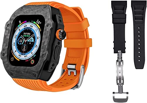 KCHSRKHXC Luxury Carbon Fiber Watch Case With 2 Band Modification Kit，For 8 Ultra 49mm，Silicone Rubber Watch Strap Cover Retrofit Set，For iWatch 8 7 6 5 4 SE 45mm 44mm von KCHSRKHXC