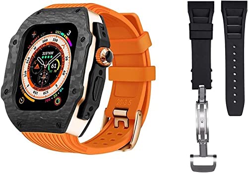 KCHSRKHXC Luxury Carbon Fiber Watch Case With 2 Band Modification Kit，For 8 Ultra 49mm，Silicone Rubber Watch Strap Cover Retrofit Set，For iWatch 8 7 6 5 4 SE 45mm 44mm von KCHSRKHXC