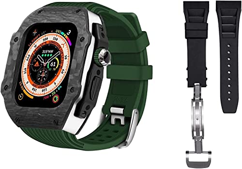 KCHSRKHXC Luxury Carbon Fiber Watch Case With 2 Band Modification Kit，For 8 Ultra 49mm，Silicone Rubber Watch Strap Cover Retrofit Set，For iWatch 8 7 6 5 4 SE 45mm 44mm von KCHSRKHXC