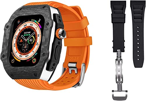 KCHSRKHXC Luxury Carbon Fiber Watch Case With 2 Band Modification Kit，For 8 Ultra 49mm，Silicone Rubber Watch Strap Cover Retrofit Set，For iWatch 8 7 6 5 4 SE 45mm 44mm von KCHSRKHXC