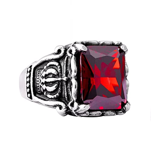 KCHSRKHXC Men Rings Vintage Punk,Mens Rings Fashion Black Green Stone with Crown Mens Wedding Ring Stainless Steel Red von KCHSRKHXC