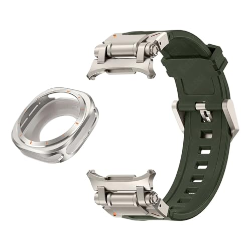 KCHSRKHXC Metallkoffer Fluororubber -Riemen für Galaxy Watch 7 Ultra 47mm Metall Schutzhülle Sportarmband für Galaxy Ultra 47 mm FKM Watchbands von KCHSRKHXC