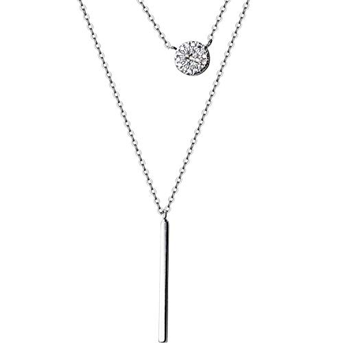 KCHSRKHXC Multilayers Geometrische Zirkon Rundstange Halskette Halskette für Frauen Sterling Silber Kette Halskette Juwel von KCHSRKHXC