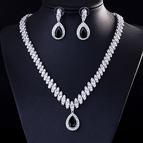 KCHSRKHXC Pear Cubic Zirconia Pave Braut Tränenheize Halskette Ohrring Set für Hochzeit Schmuckzubehör Schmucksets von KCHSRKHXC
