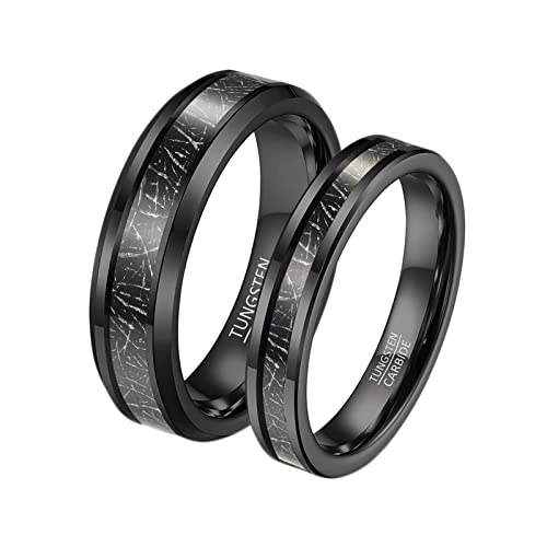 KCHSRKHXC Promise Ring Personalised Women and Men Engagement Rings,Band Ring Tungsten 4/6MM Black Ring with Round Anniversary Rings Couple von KCHSRKHXC