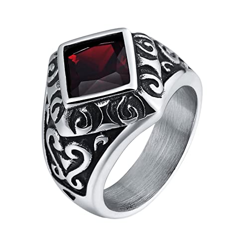 KCHSRKHXC Ring for Men Gothic,Ring for Men Cheap Square Stone with Vintage Flower Mens Rings Stainless Steel Red KCHSRKHXC Ring for Men Gothic,Ring for Men Cheap Square Stone with Vintage Flower Mens Rings Stainless Steel Red von KCHSRKHXC