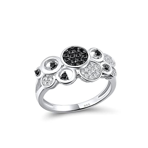 KCHSRKHXC Ringe für Frauen authentische runde schwarze Spinell Weiß prägnanten Party Ring Feiner Schmuck Schmuck von KCHSRKHXC