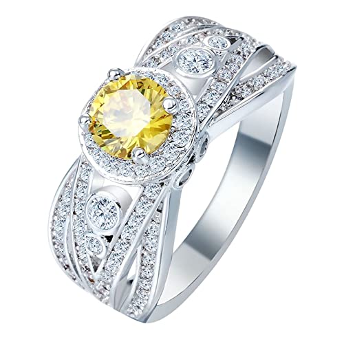 KCHSRKHXC Rings Women,4 Claws with Round Cubic Zirconia Yellow Womens Rings Engagement Ring Bands for Women Ring Size L 1/2-T 1/2 von KCHSRKHXC
