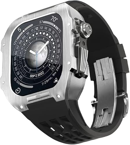 KCHSRKHXC Robuste Edelstahlabdeckung Hülle Gummi -Ersatzriemen ， für 8 7 45 mm 6 5 4 44 mm, Männer mod Kit Metal Lünette Fluororubber Band mit Clasp Watch Accessoires von KCHSRKHXC