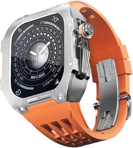 KCHSRKHXC Rugged Stainless Steel Cover Case Rubber Replacement Strap for 87 45mm 654 44mm, MenKit Metal Bezel Fluororubber Band with Clasp Watch Accessories von KCHSRKHXC