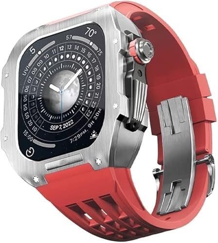 KCHSRKHXC Rugged Stainless Steel Cover Case Rubber Replacement Strap for 87 45mm 654 44mm, MenKit Metal Bezel Fluororubber Band with Clasp Watch Accessories von KCHSRKHXC