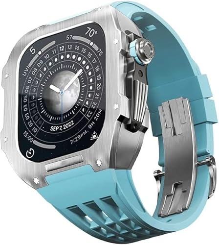 KCHSRKHXC Rugged Stainless Steel Cover Case Rubber Replacement Strap for 87 45mm 654 44mm, MenKit Metal Bezel Fluororubber Band with Clasp Watch Accessories von KCHSRKHXC