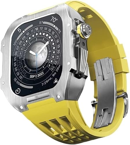 KCHSRKHXC Rugged Stainless Steel Cover Case Rubber Replacement Strap for 87 45mm 654 44mm, MenKit Metal Bezel Fluororubber Band with Clasp Watch Accessories von KCHSRKHXC
