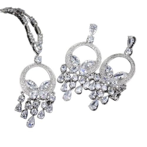 KCHSRKHXC Schmuck-Set mit Zirkonia-Stein, Quaste, Brautschmuck, Halskette, Ohrringe, Hochzeitsschmuck-Set für Bräute von KCHSRKHXC