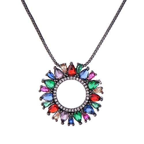 KCHSRKHXC Schöne mehrfarbige Zirkonia-Kristall-Blumen-Halskette, Viper-Kreis, runder Damenanhänger, Halskette, Hochzeit von KCHSRKHXC