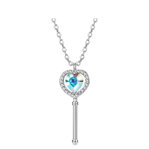 KCHSRKHXC Ssternling Silversilver Herzkristall Strass Taste Langkettige Halsketten für Frauen Geschenke Schmuck Schmuck von KCHSRKHXC