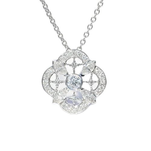 KCHSRKHXC Sterling Silber Silber Vier-Blattklee Sparking Zirkon Anhänger Halskette für Frauen Schmuckgeschenke von KCHSRKHXC