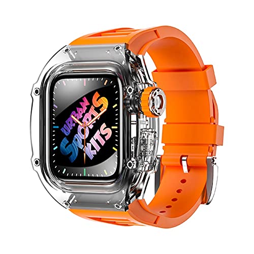 KCHSRKHXC Transparent Watch Case Fluor Gummi -Gummi -Mod Kits ， für 44 mm 45 mm Serie 9 8 7 6 5 4 SE Upgrade Ersetzen von KCHSRKHXC