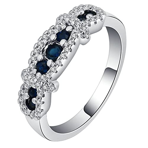 KCHSRKHXC Womens Rings,Round with Cubic Zirconia Blue Woman Ring Womens Wedding Bands Ring Size L 1/2-T 1/2 von KCHSRKHXC