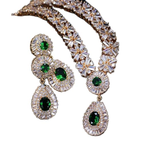 KCHSRKHXC Yellow Color greencubic Zirconia Beads Bridal Wedding Jewelry Sets for Wedding Brides Jewellery Sets von KCHSRKHXC