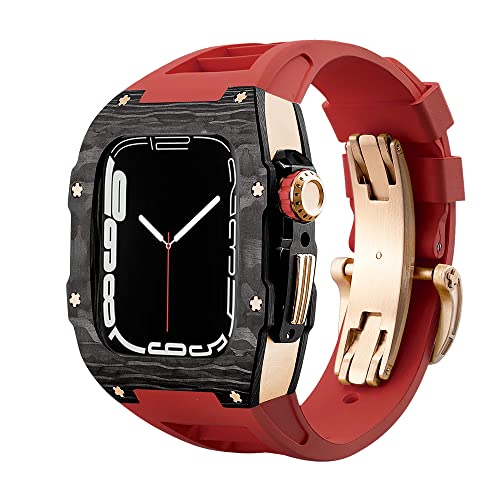 Luxus Fluor Gummi Uhrenarmband Kohlefaser Gehäuseabdeckung mod kit, für 8 7 6 5 4 SE 44mm 45mm Serie Uhr ersetzen Uhrenbeutel Armband Teile, 45MM, standard, Standard von KCHSRKHXC