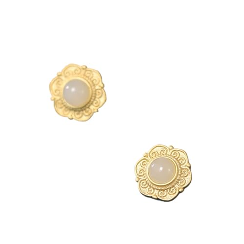 Paare Hetian Jade Red Achate Bolde Ohrringe flach zurück für Frauen Mädchen Damen - runde Spitzenstollen Ohrringe flach Rücken für Frauen Girl Damen - 形状 Hölzer Ohrring Hoops Ohrring, für B von KCHSRKHXC