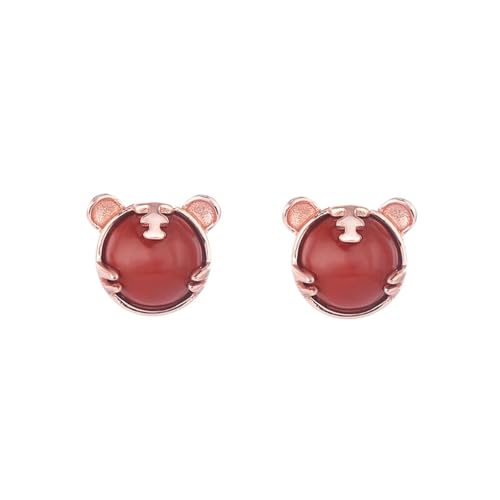 Paare Hetian Jade South Red Achat Ohrringe flach zurück für Frauen Mädchen Damen - niedliche Tierfarbe Ohrringe flach zurück für Frauen Mädchen Damen - 形状 Gestüt Ohrring Hoops Ohrring von KCHSRKHXC