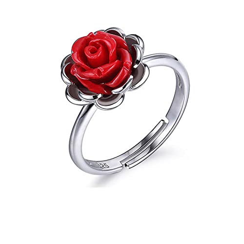 Weibliche echte Sterling -Silber -Ring -Frauen Fein Schmuck Sster Silber Rose Verstellbare Öffnung zart zum Jubiläum von KCHSRKHXC
