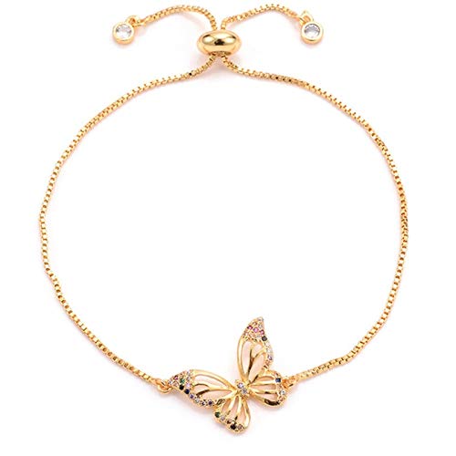 süße kubische Zirkonia Schmetterling Charme weibliche Rose Verstellbare Kette weiblicher Schmuck von KCHSRKHXC