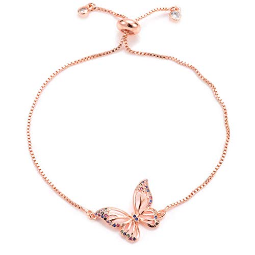 süße kubische Zirkonia Schmetterling Charme weibliche Rose Verstellbare Kette weiblicher Schmuck von KCHSRKHXC