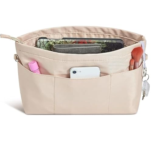 KCHYCV Handtaschen Nylon Taschen Organizer Tasche Organizer Taschen Innentaschen for mit Schlüsselanhänger(Beige,S) von KCHYCV