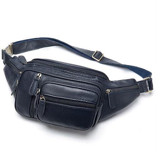 KCHYCV Herren-Hüfttasche aus echtem Leder, langlebig und praktisch, mehrere Taschen und Fächer, sicherer Reißverschluss, angenehm zu tragen, geeignet for Reisen und den täglichen Gebrauch(8336Blue) von KCHYCV